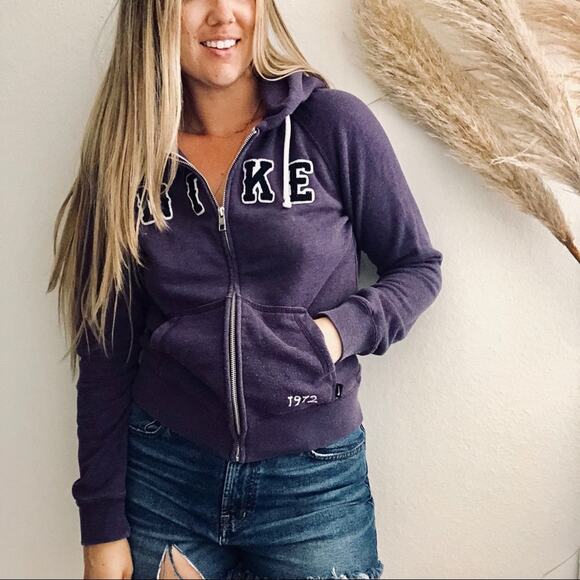 NIKE Purple White Black Logo Drawstring Zip Up Hoodie Sweatshirt Sweater S Gym - Picture 1 of 5